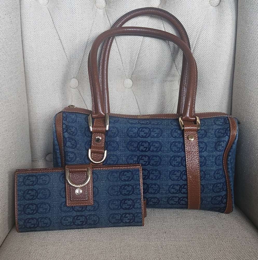 Gucci Small Denim Abbey Boston Bag and Continental Wallet